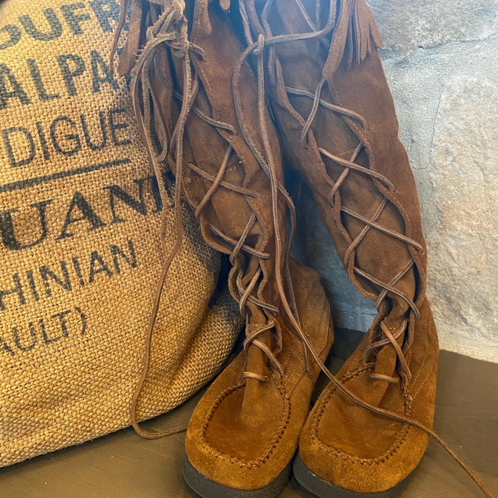 Suede boho festival style fringe boots